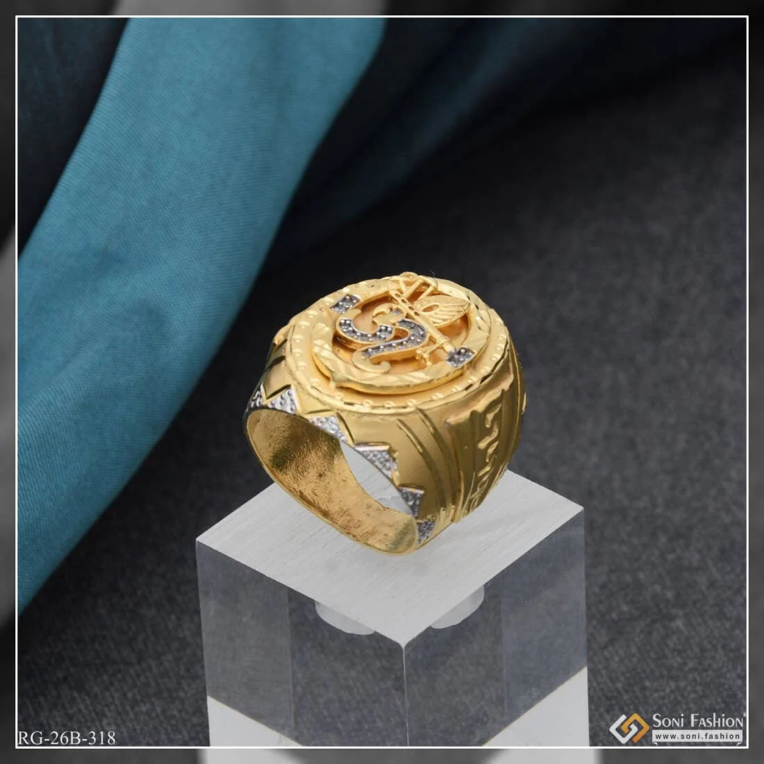 1 Gram Gold Plated Om With Diamond Finely Detailed Design Ring For Men - Style B318 - Image 4
