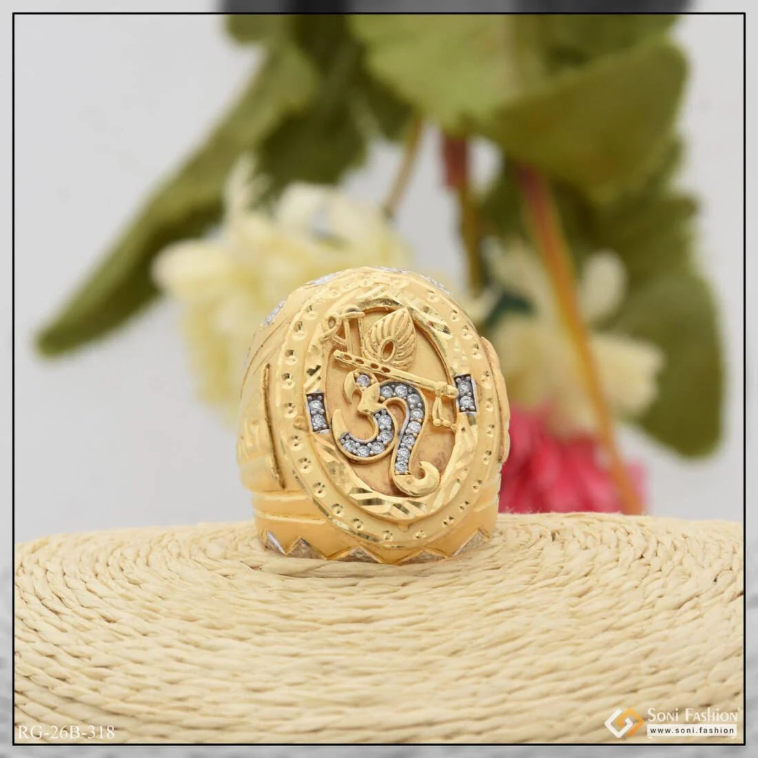 1 Gram Gold Plated Om With Diamond Finely Detailed Design Ring For Men - Style B318 - Image 5
