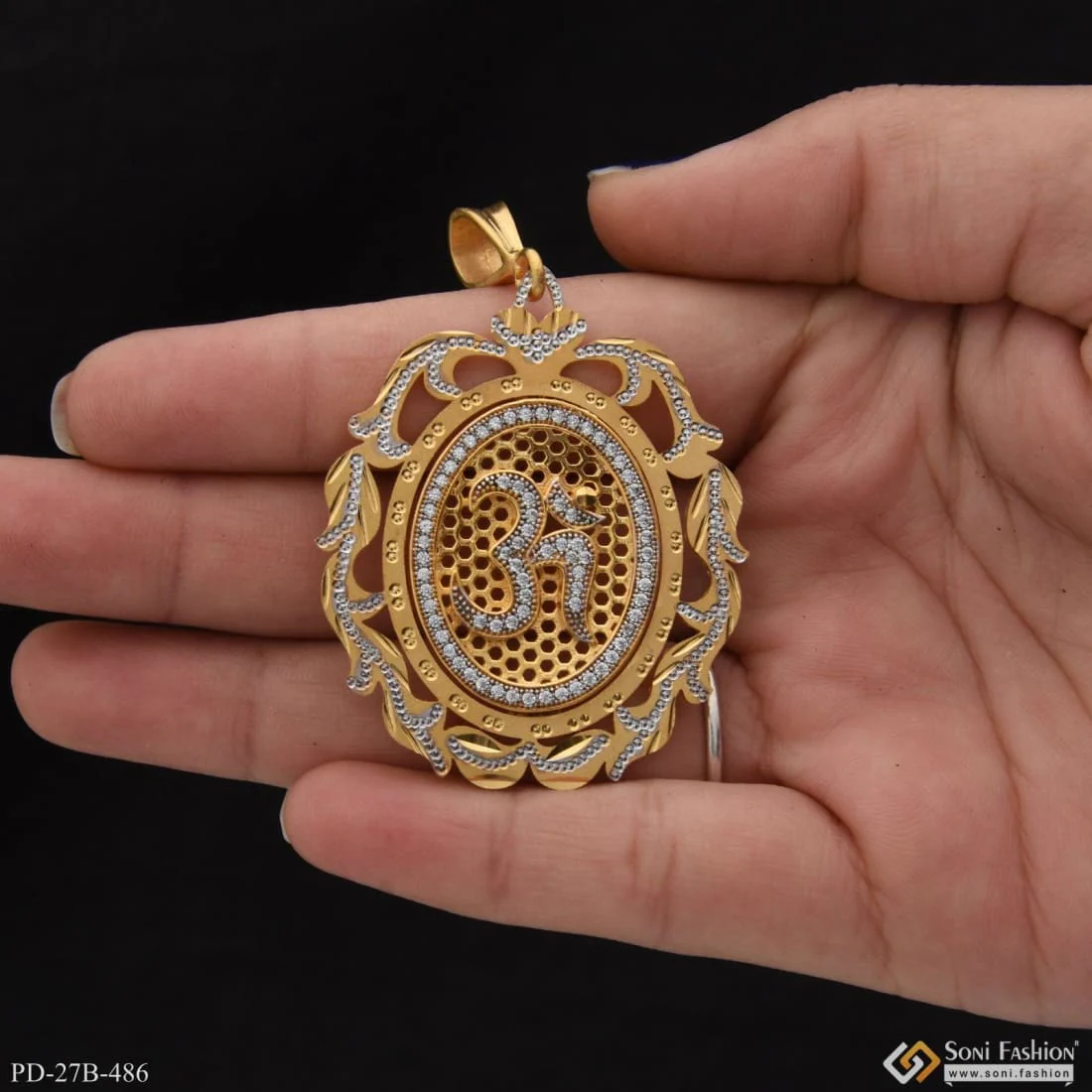 1 Gram Gold Plated Om With Diamond Glamorous Design Pendant For Men - Style B486 - Image 2
