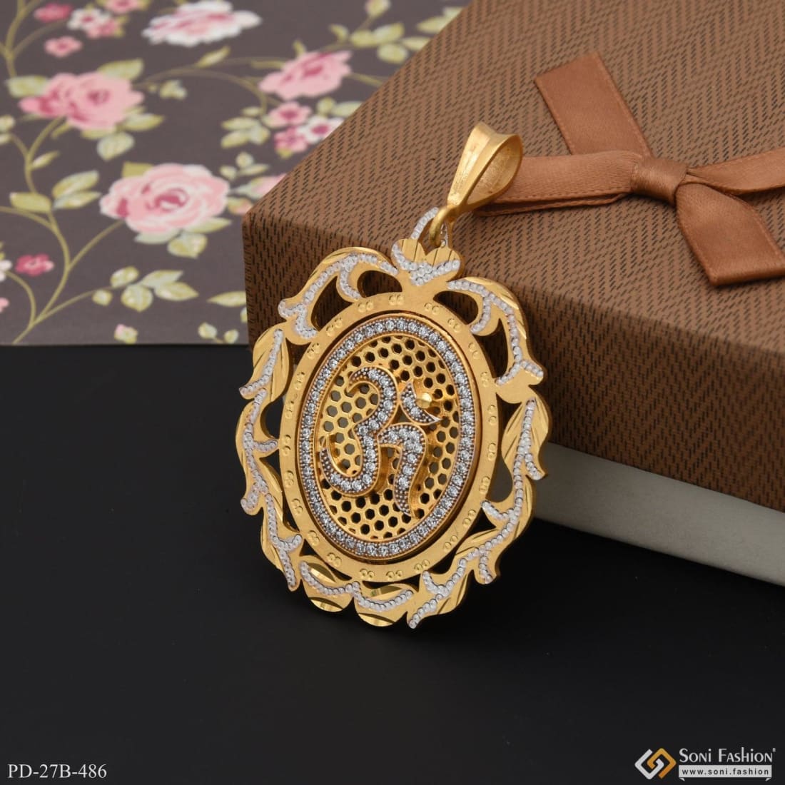 1 Gram Gold Plated Om With Diamond Glamorous Design Pendant For Men - Style B486 - Image 5