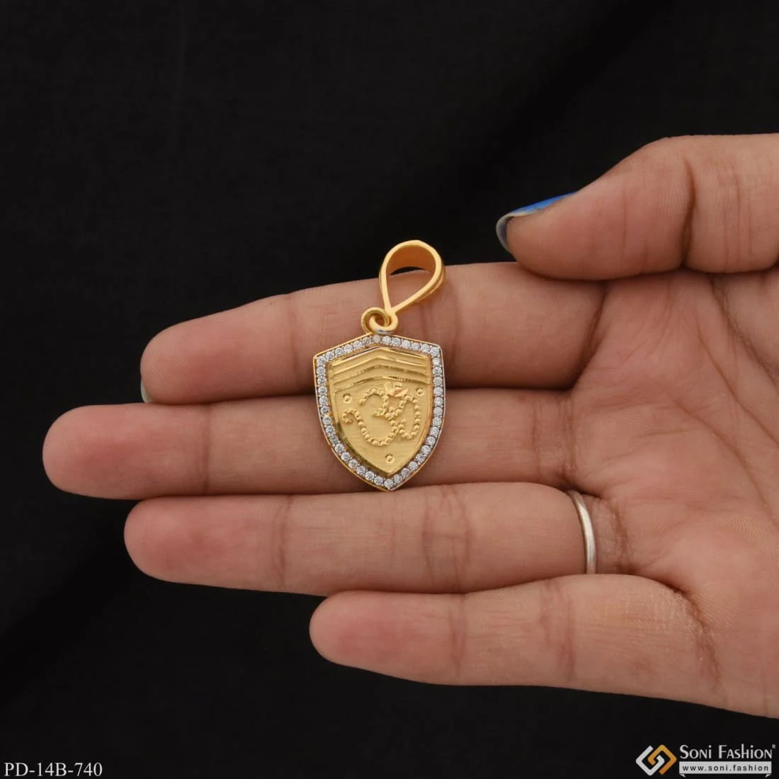 1 Gram Gold Plated Om With Diamond Prominent Design Pendant For Men - Style B740