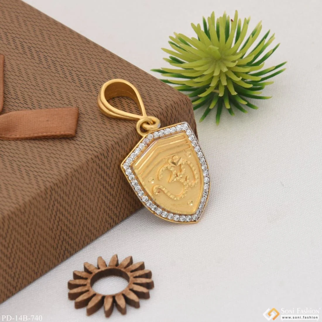 1 Gram Gold Plated Om With Diamond Prominent Design Pendant For Men - Style B740 - Image 3