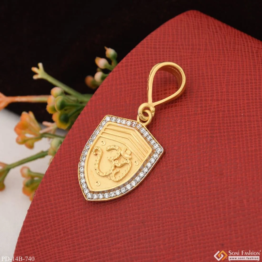 1 Gram Gold Plated Om With Diamond Prominent Design Pendant For Men - Style B740 - Image 4
