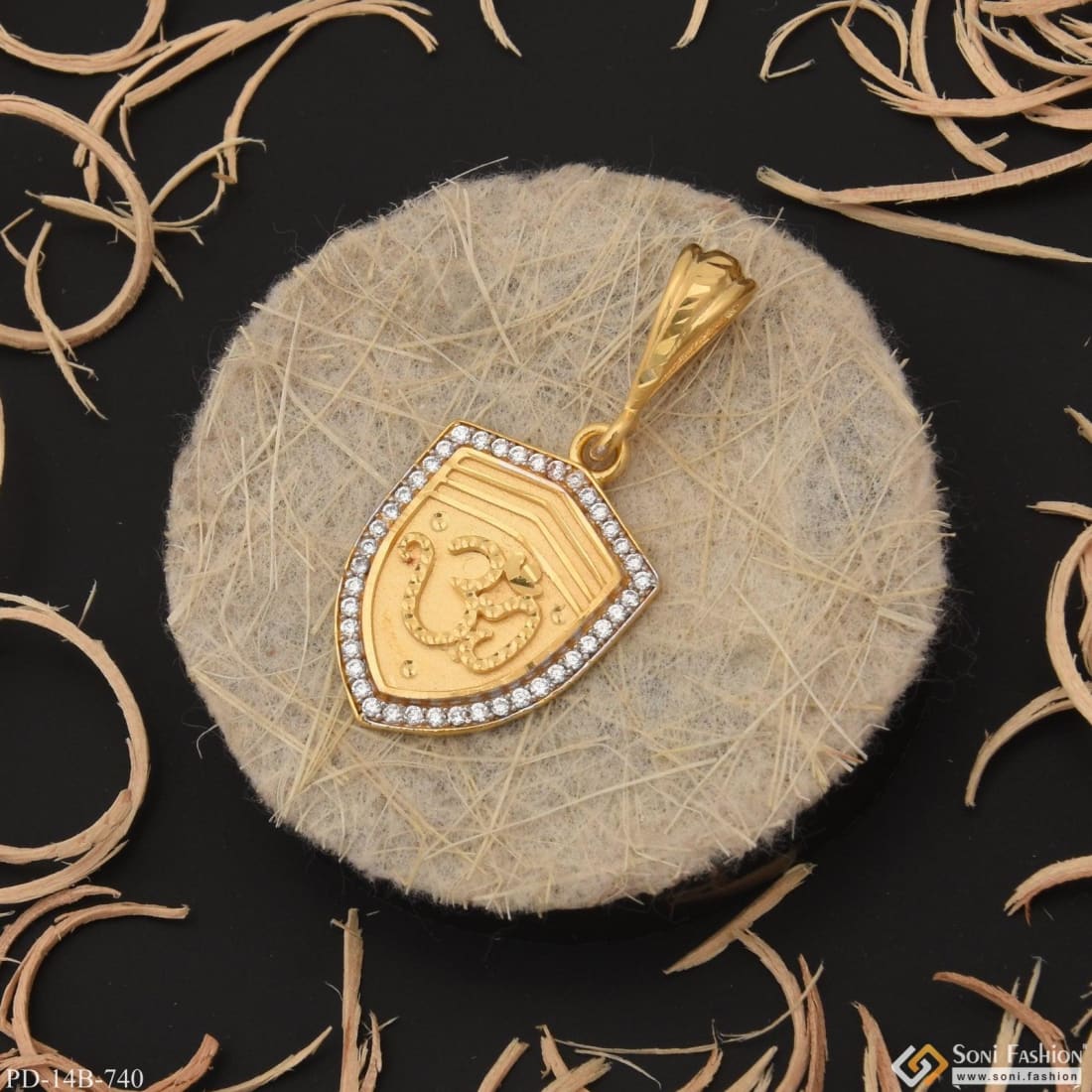 1 Gram Gold Plated Om With Diamond Prominent Design Pendant For Men - Style B740 - Image 5