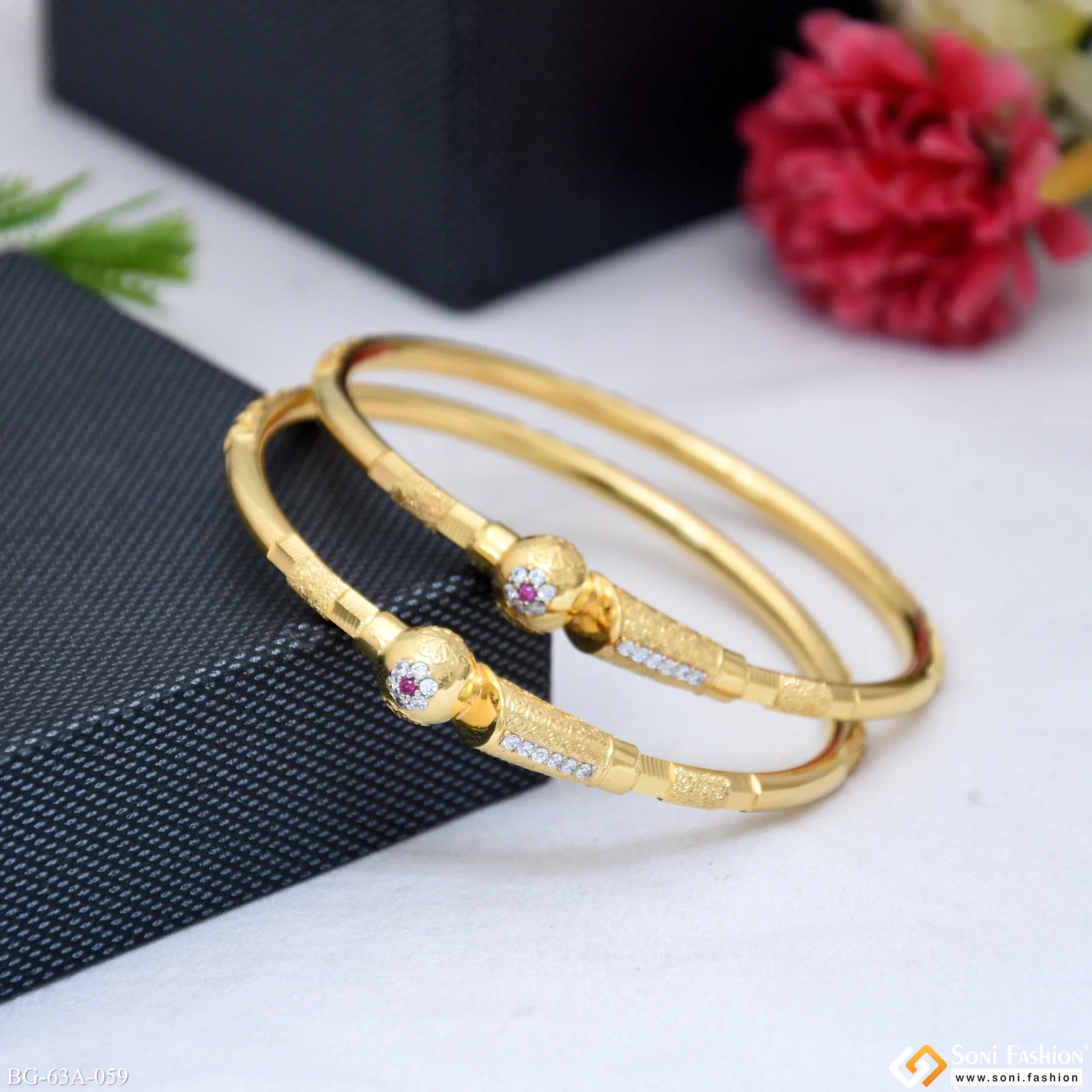 1 Gram Gold Plated Opulent Design Bangles for Ladies - Style A059 - Image 2
