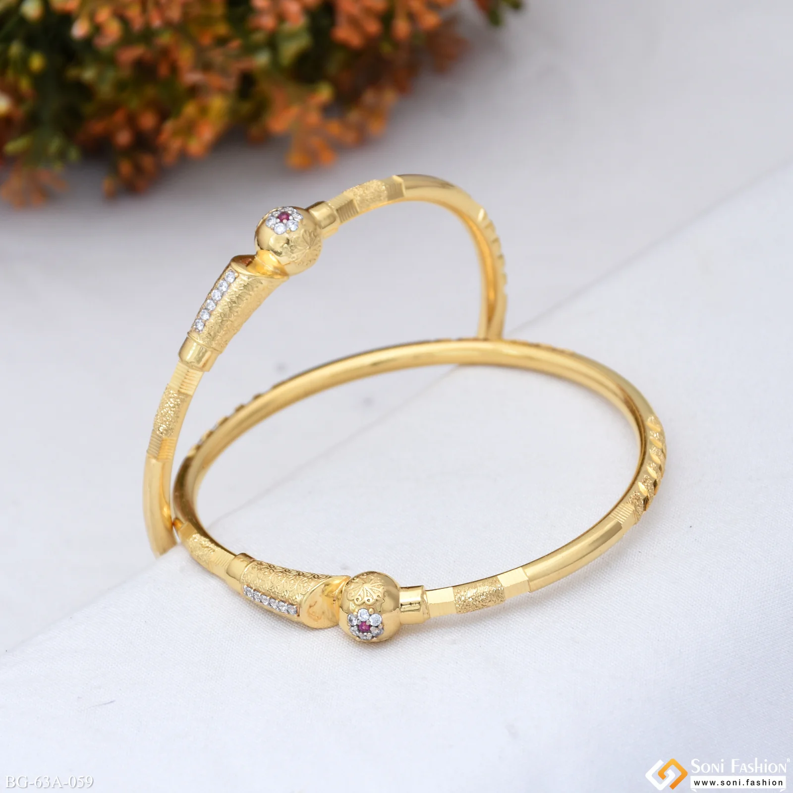 1 Gram Gold Plated Opulent Design Bangles for Ladies - Style A059 - Image 4