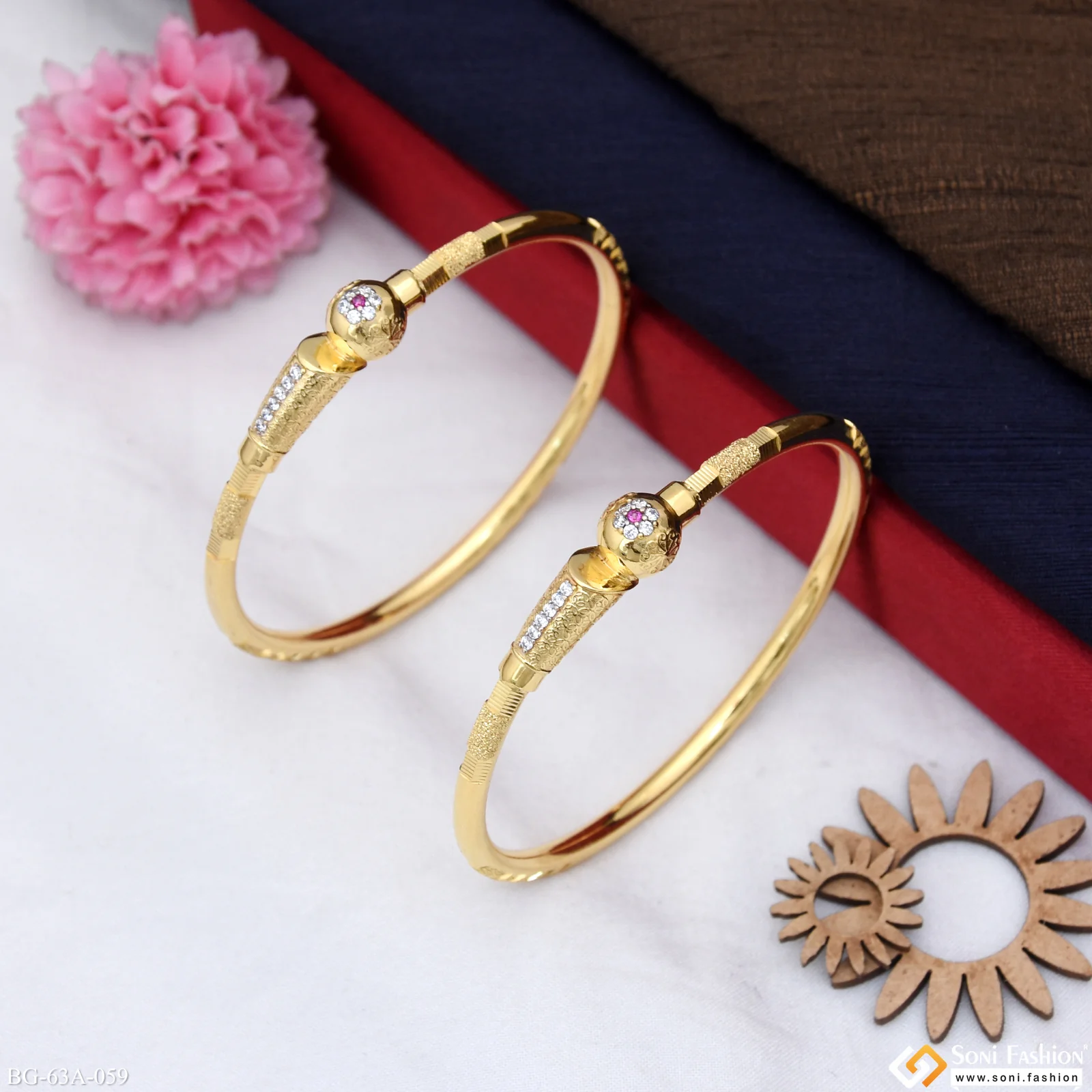 1 Gram Gold Plated Opulent Design Bangles for Ladies - Style A059 - Image 5