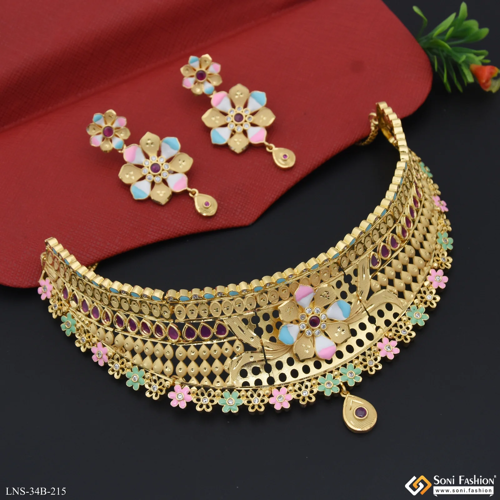 1 Gram Gold Plated Opulent Design Choker Necklace Set for Women - Style B215 - Image 3