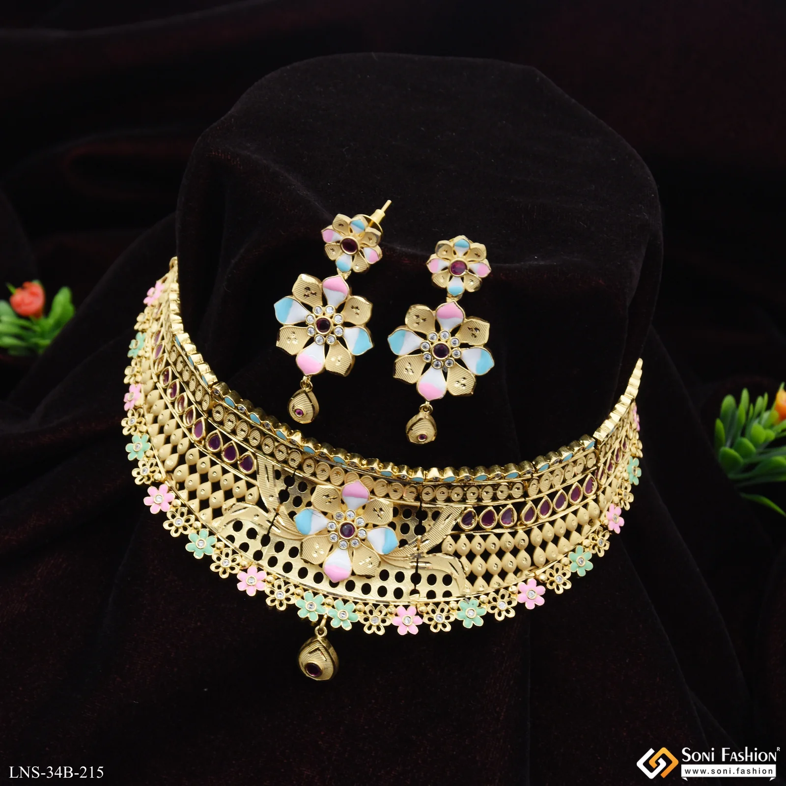 1 Gram Gold Plated Opulent Design Choker Necklace Set for Women - Style B215 - Image 4