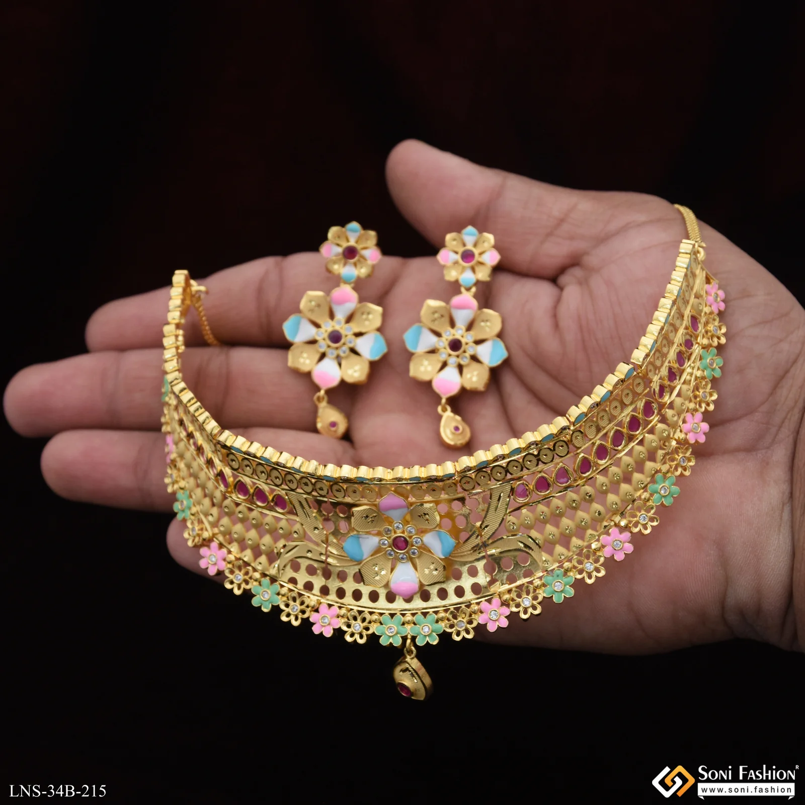 1 Gram Gold Plated Opulent Design Choker Necklace Set for Women - Style B215 - Image 5