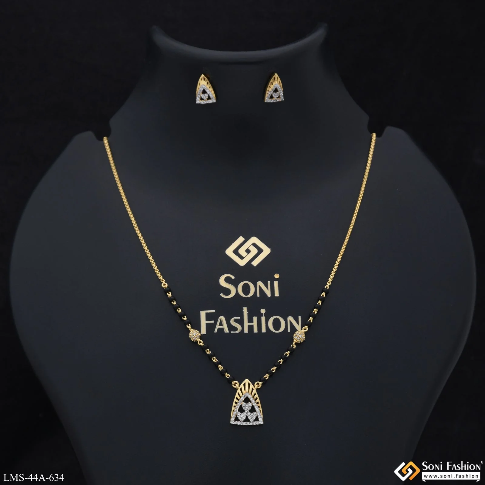 1 Gram Gold Plated Opulent Design Mangalsutra Set for Women - Style A634