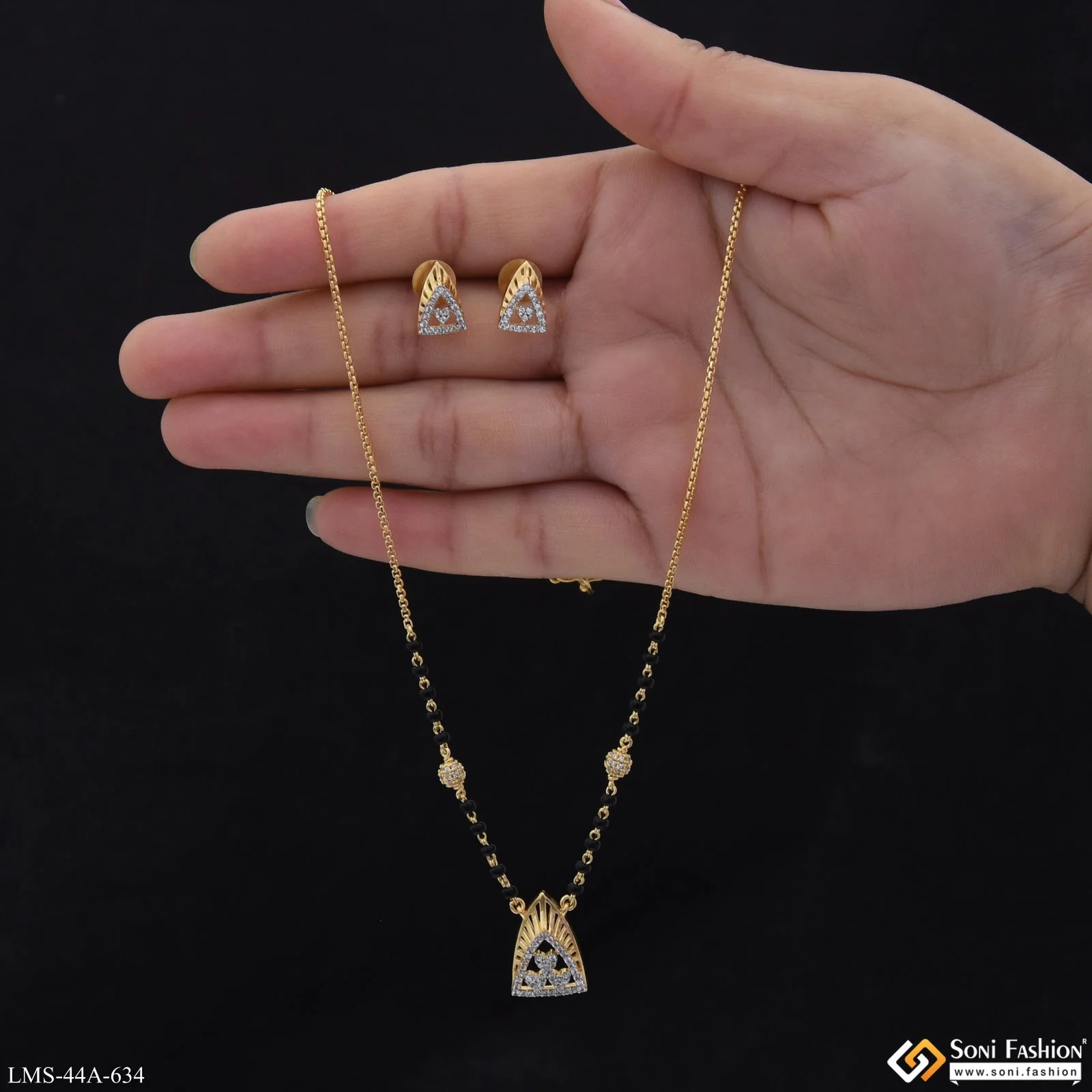 1 Gram Gold Plated Opulent Design Mangalsutra Set for Women - Style A634 - Image 3