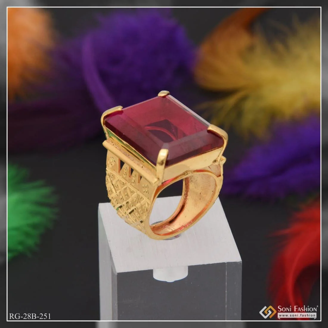 1 Gram Gold Plated Pink Stone Best Quality Elegant Design Ring For Men - Style B251 - Image 2