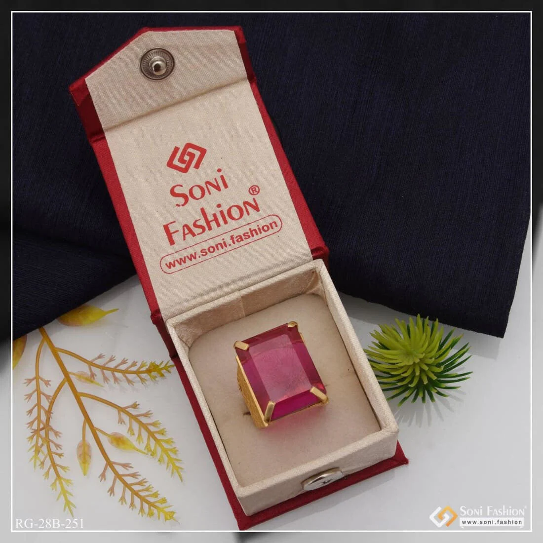 1 Gram Gold Plated Pink Stone Best Quality Elegant Design Ring For Men - Style B251 - Image 3