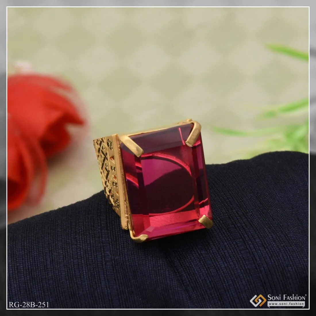 1 Gram Gold Plated Pink Stone Best Quality Elegant Design Ring For Men - Style B251 - Image 4