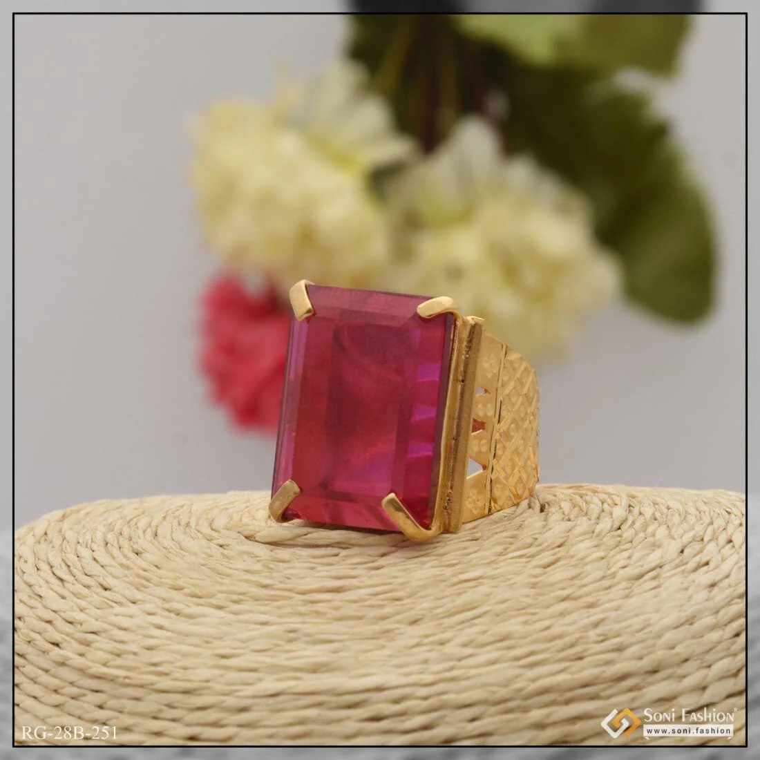 1 Gram Gold Plated Pink Stone Best Quality Elegant Design Ring For Men - Style B251 - Image 5