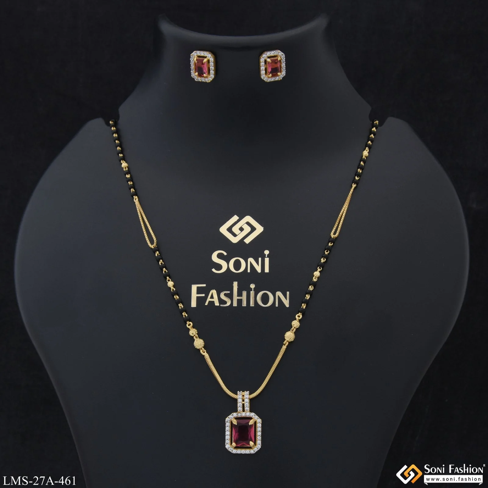 1 Gram Gold Plated Pink Stone Designer Mangalsutra Set for Women - Style A461