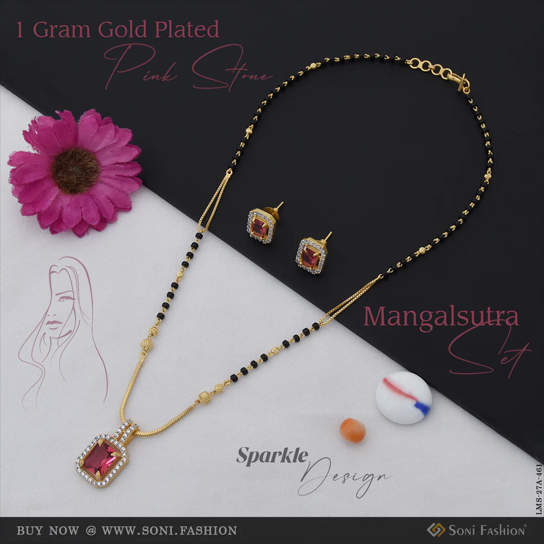 1 Gram Gold Plated Pink Stone Designer Mangalsutra Set for Women - Style A461 - Image 2