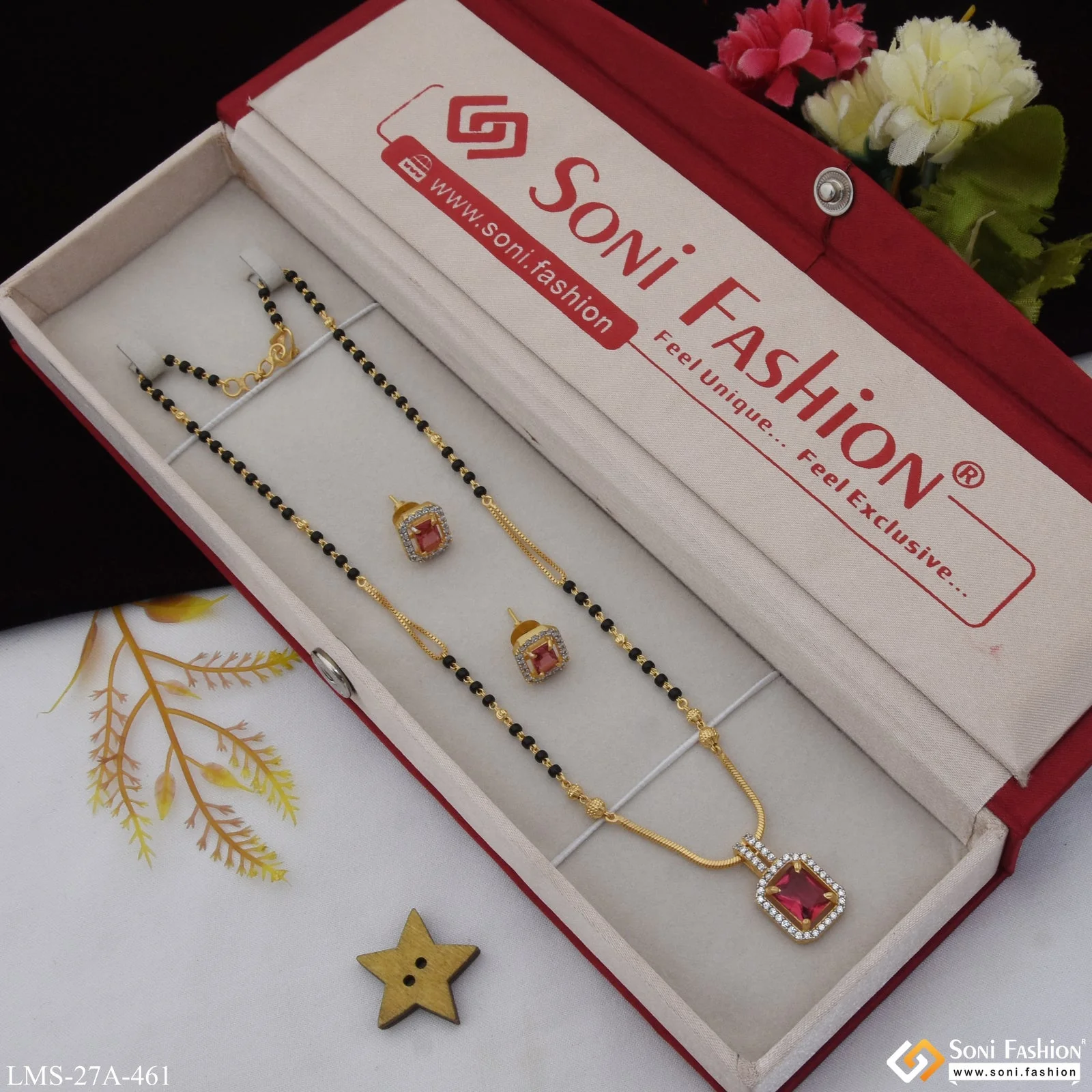 1 Gram Gold Plated Pink Stone Designer Mangalsutra Set for Women - Style A461 - Image 3