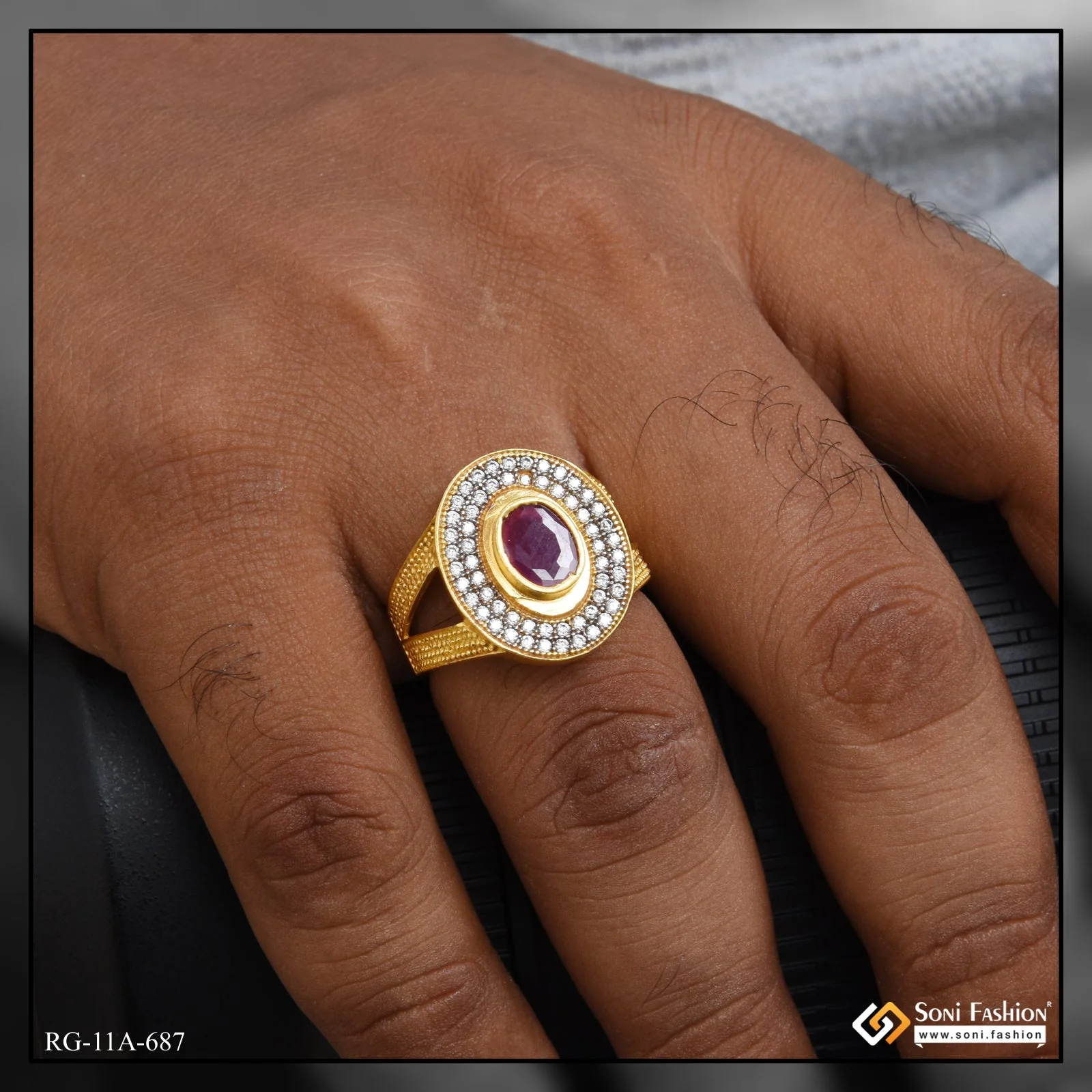 1 Gram Gold Plated Pink Stone Lovely Design High-Quality Ring for Men - Style A687