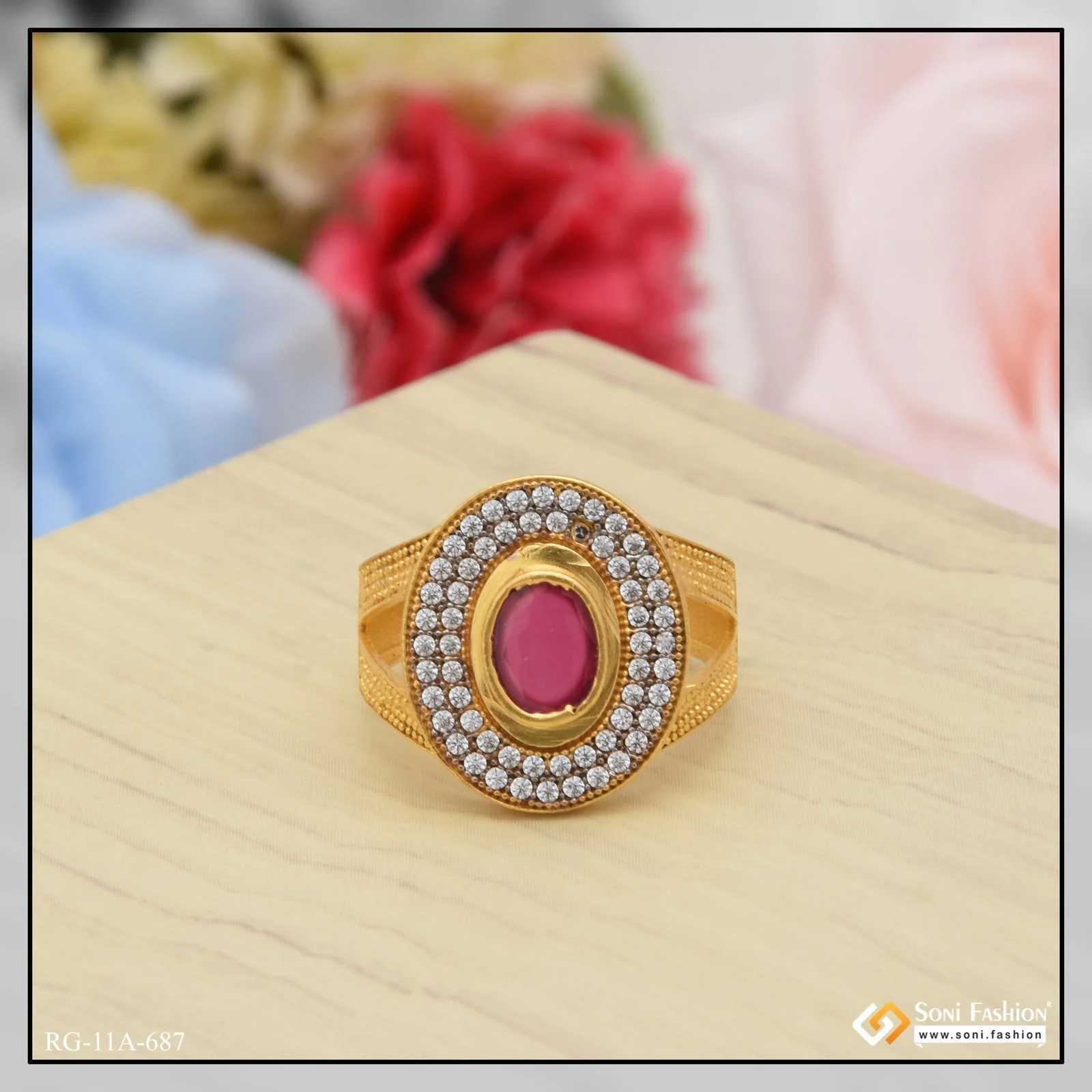 1 Gram Gold Plated Pink Stone Lovely Design High-Quality Ring for Men - Style A687 - Image 2