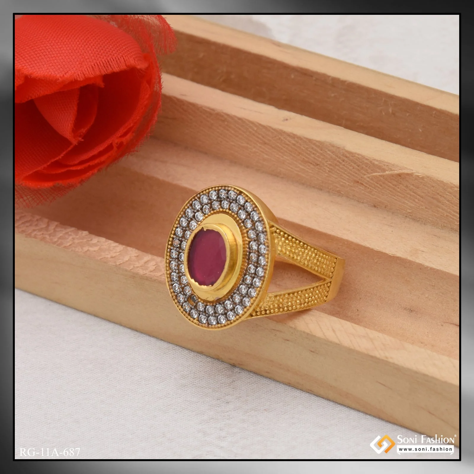 1 Gram Gold Plated Pink Stone Lovely Design High-Quality Ring for Men - Style A687 - Image 4