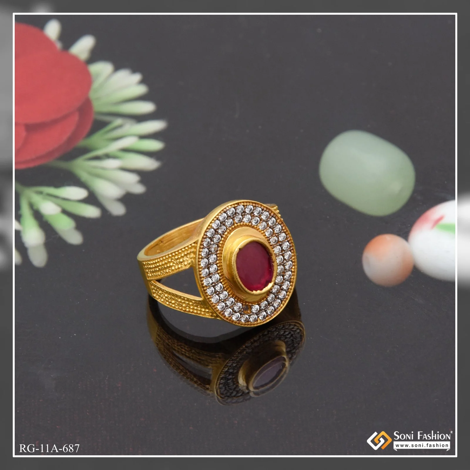 1 Gram Gold Plated Pink Stone Lovely Design High-Quality Ring for Men - Style A687 - Image 5