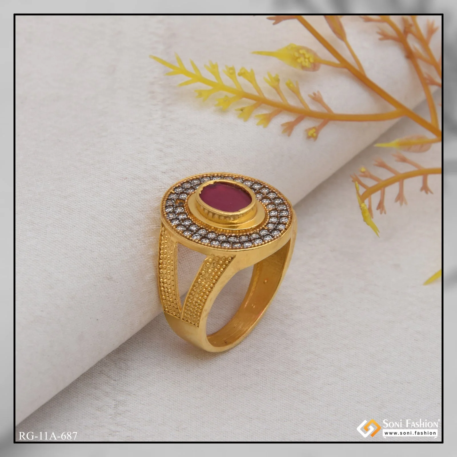 1 Gram Gold Plated Pink Stone Lovely Design High-Quality Ring for Men - Style A687 - Image 6
