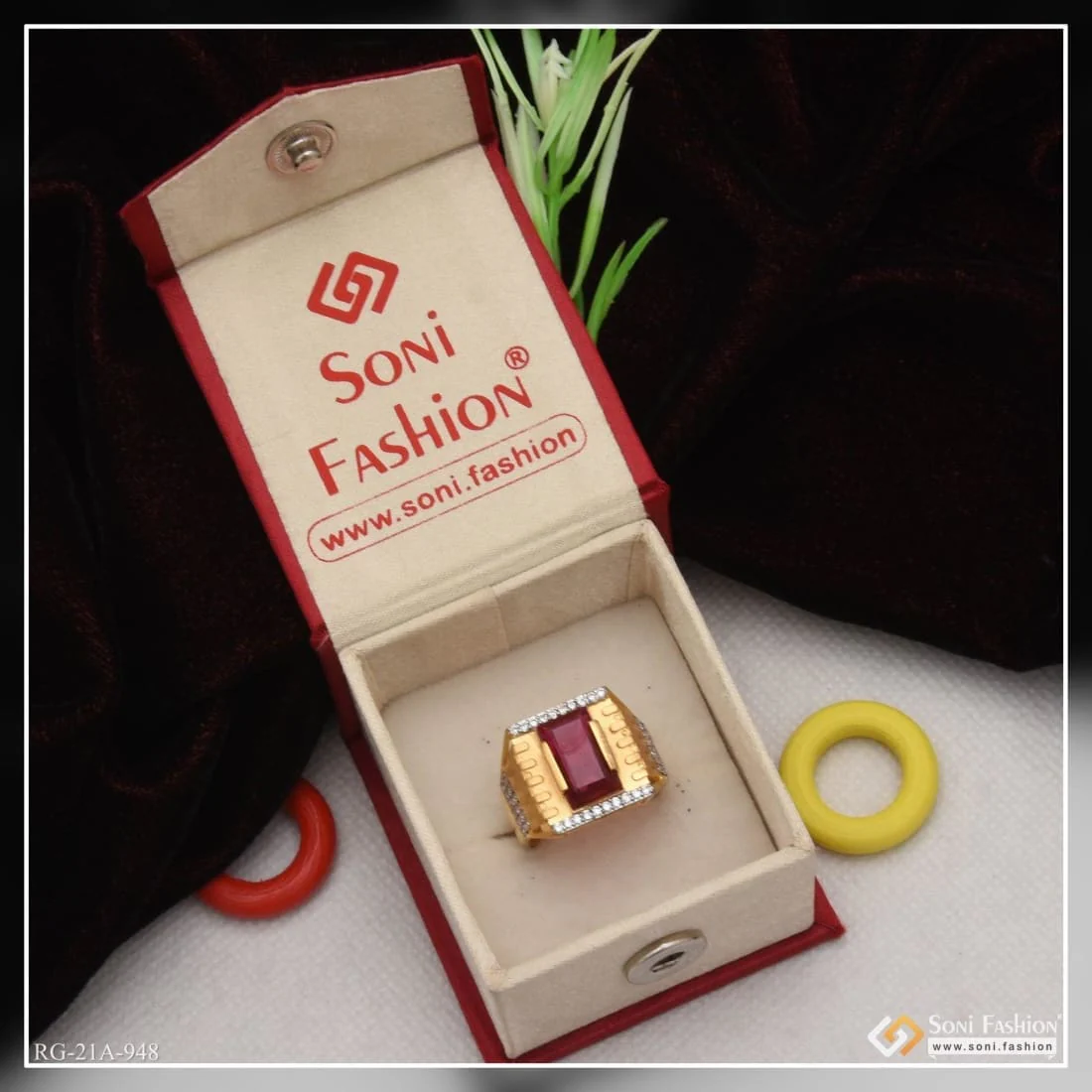 1 Gram Gold Plated Pink Stone With Diamond Delicate Design Ring - Style A948 - Image 3
