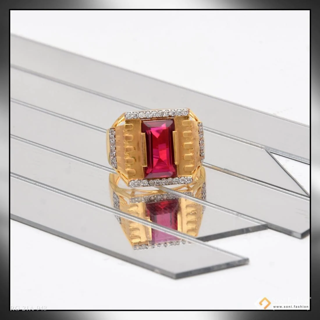 1 Gram Gold Plated Pink Stone With Diamond Delicate Design Ring - Style A948 - Image 4