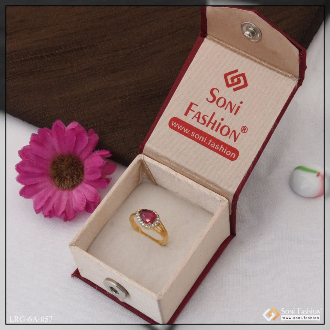 1 Gram Gold Plated Pink Stone with Diamond Funky Design Ring for Lady - Style LRG-057 - Image 4