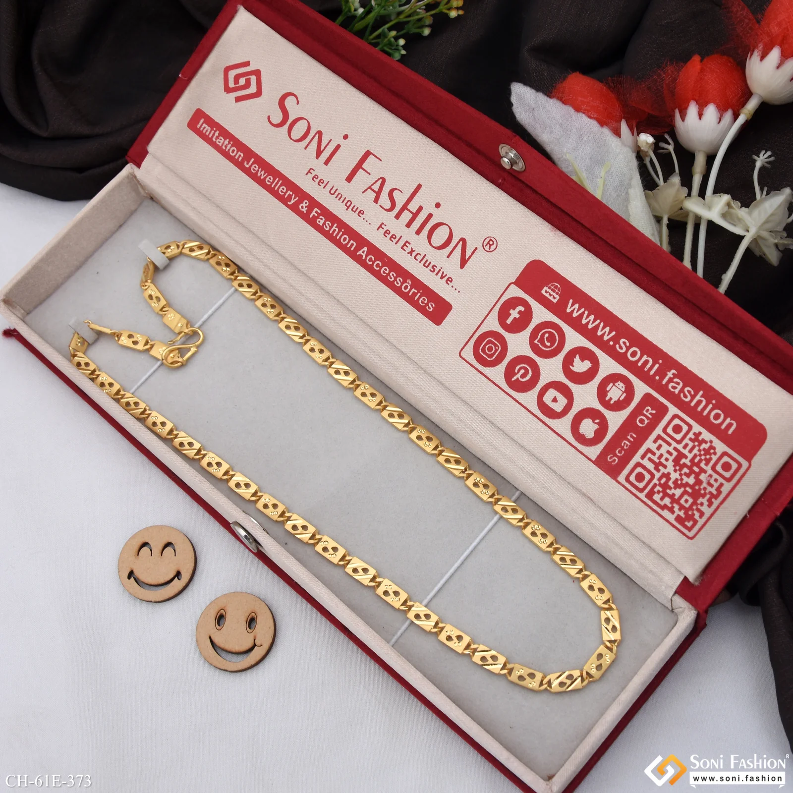 1 Gram Gold Plated Popular Design Biscuit Chain for Men - Style E373 - Image 2