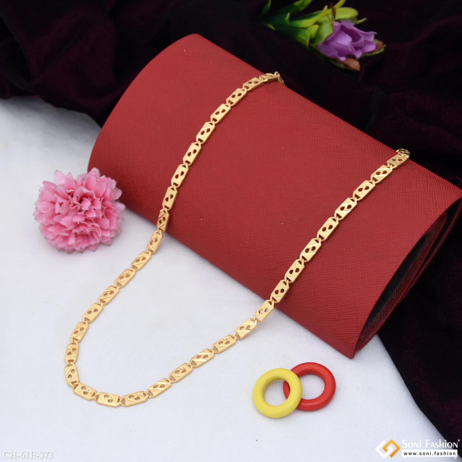 1 Gram Gold Plated Popular Design Biscuit Chain for Men - Style E373 - Image 4