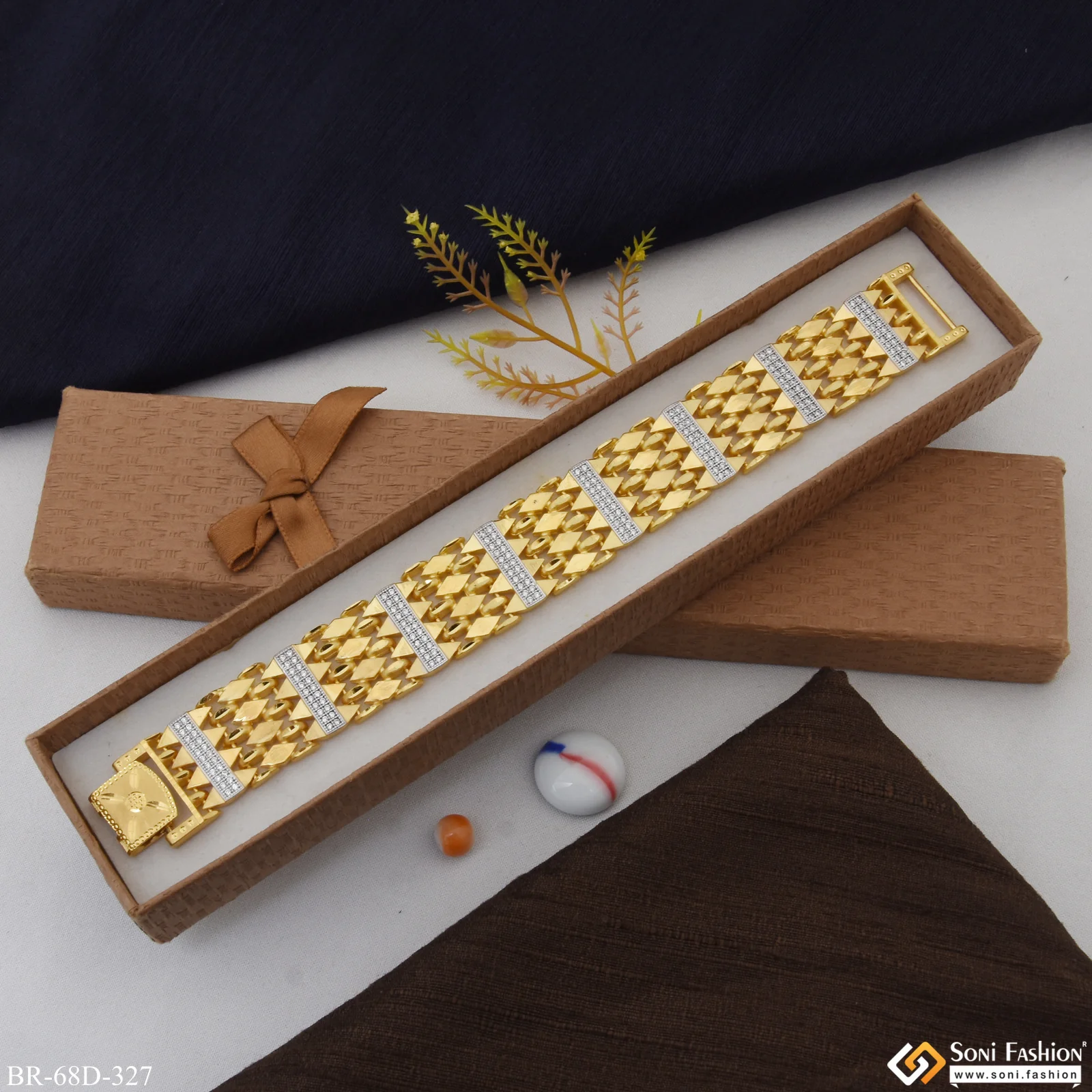 1 Gram Gold Plated Popular Design Bracelet for Men - Style D327 - Image 3