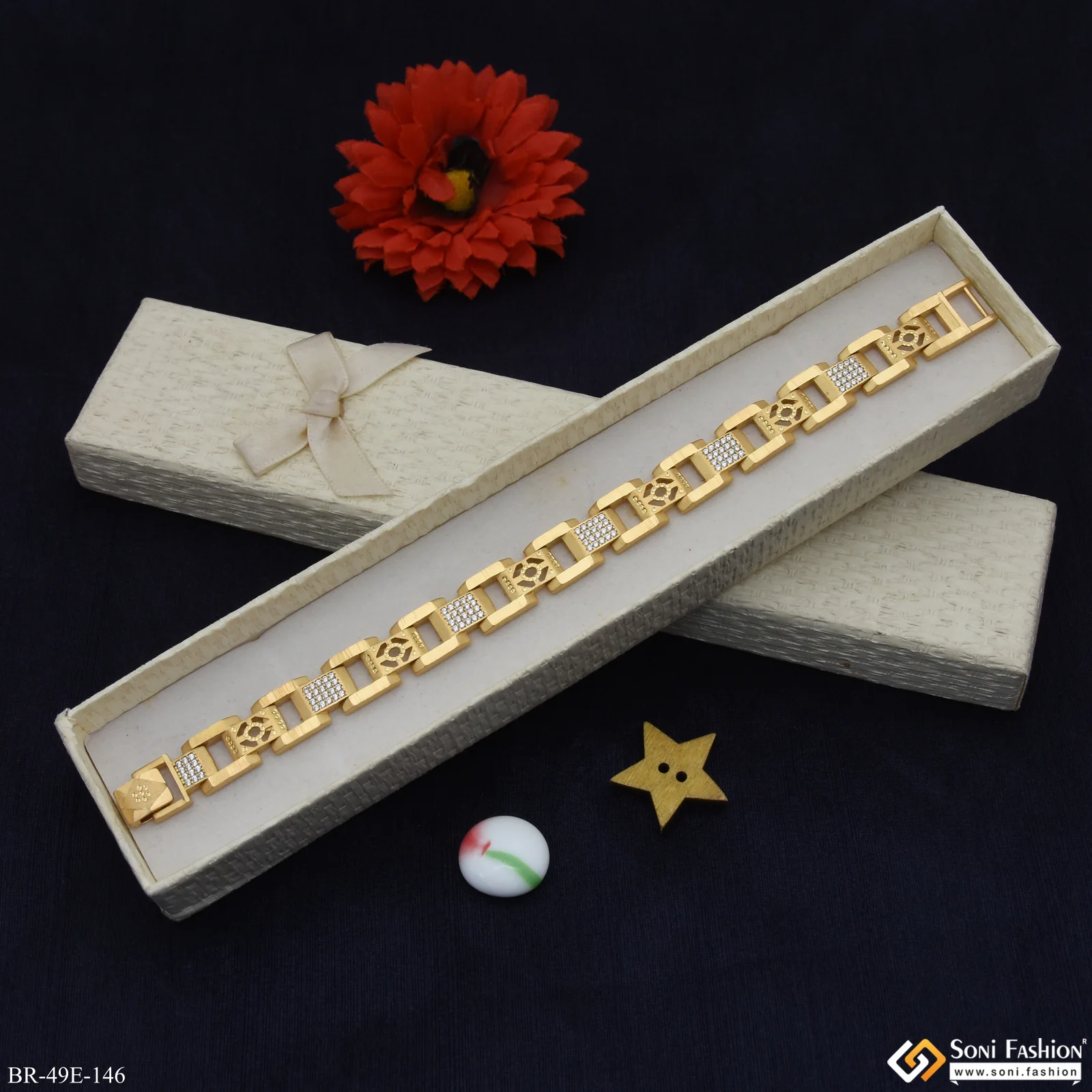 1 Gram Gold Plated Popular Design Bracelet for Men - Style E146 - Image 6