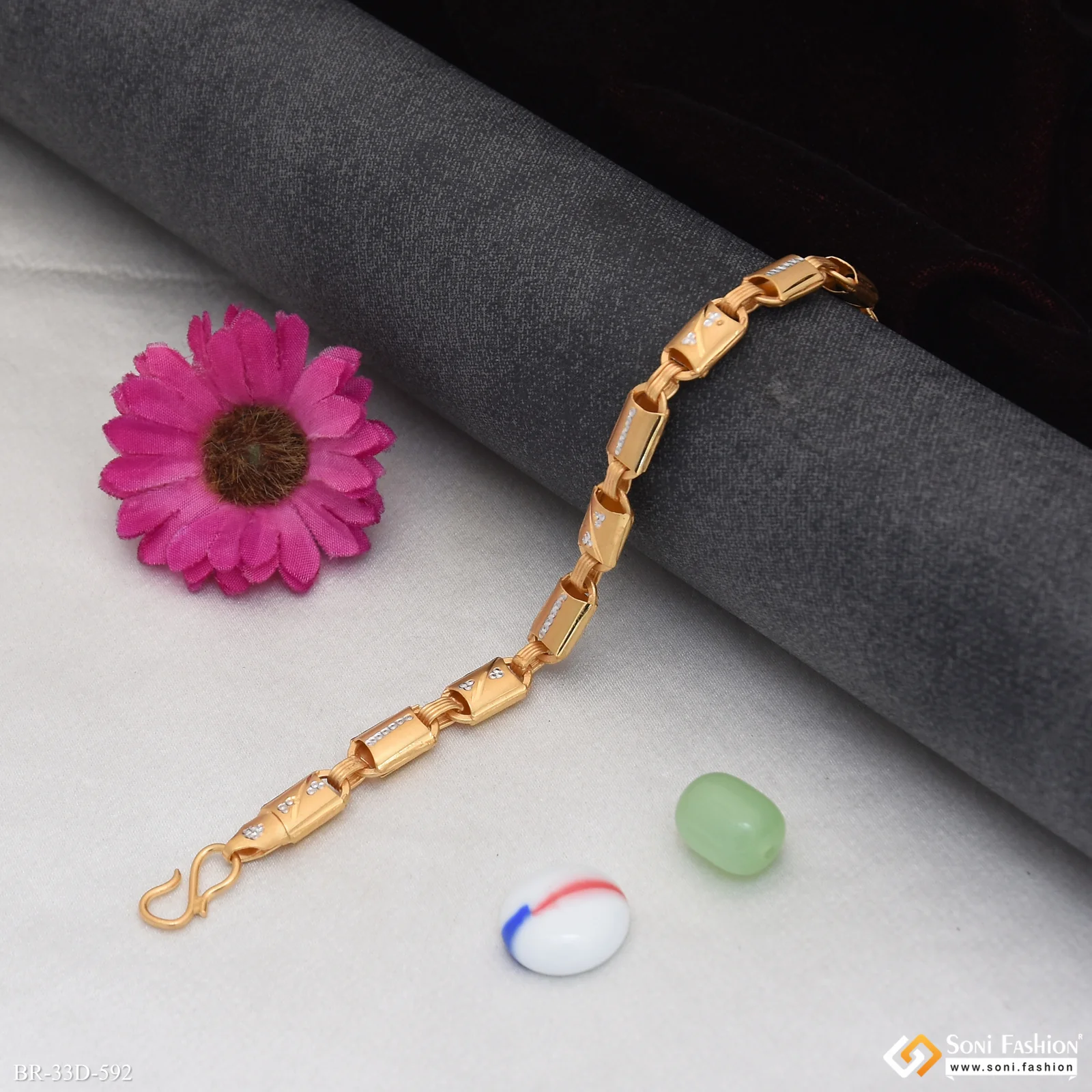 1 Gram Gold Plated Popular Design Nawabi Bracelet for Men - Style D592 - Image 3