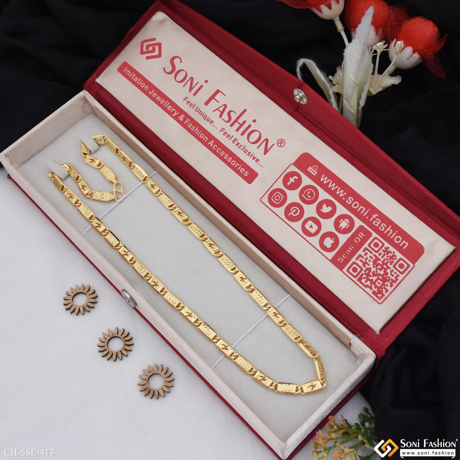1 Gram Gold Plated Popular Design Nawabi Chain for Men - Style E413 - Image 3