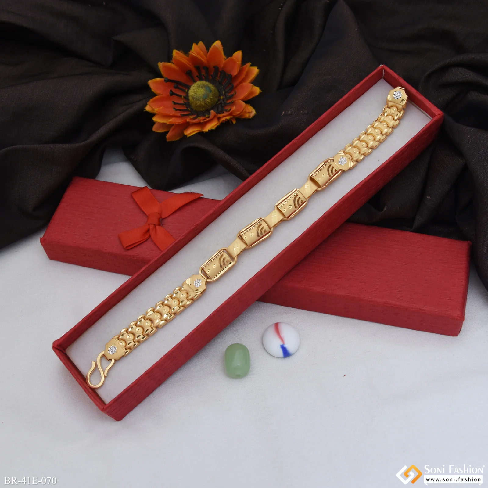 1 Gram Gold Plated Popular Design Nawabi Pokal Bracelet for Men - Style E070 - Image 4