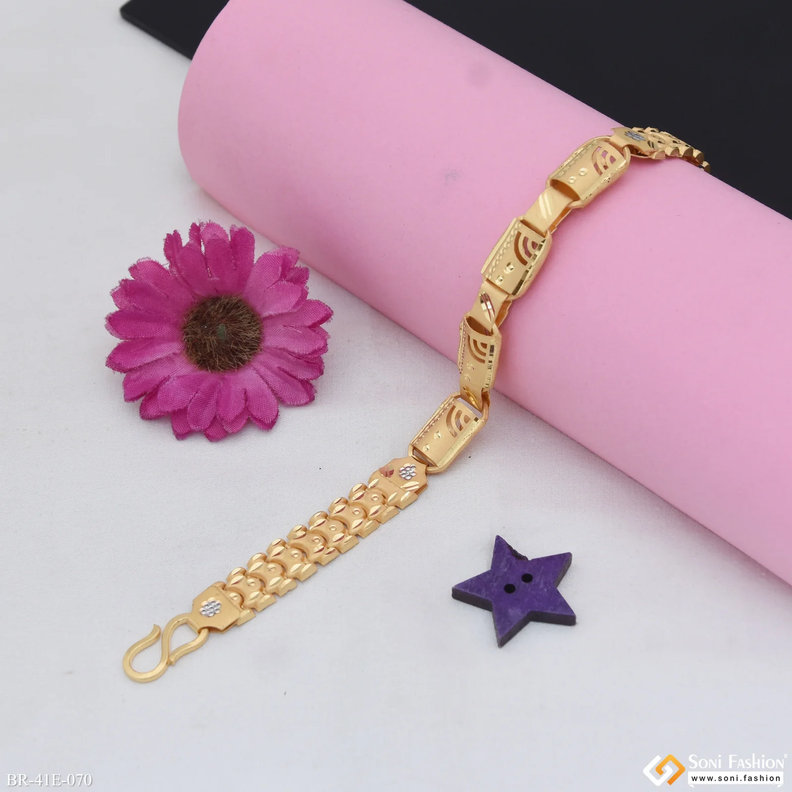 1 Gram Gold Plated Popular Design Nawabi Pokal Bracelet for Men - Style E070 - Image 5