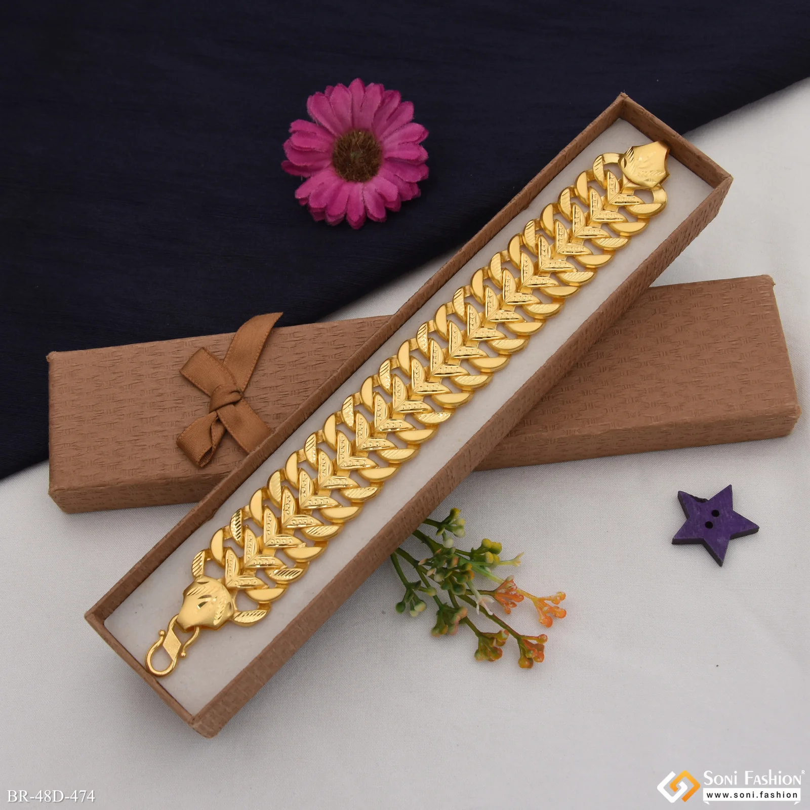 1 Gram Gold Plated Popular Design Pokal Bracelet for Men - Style D474 - Image 4
