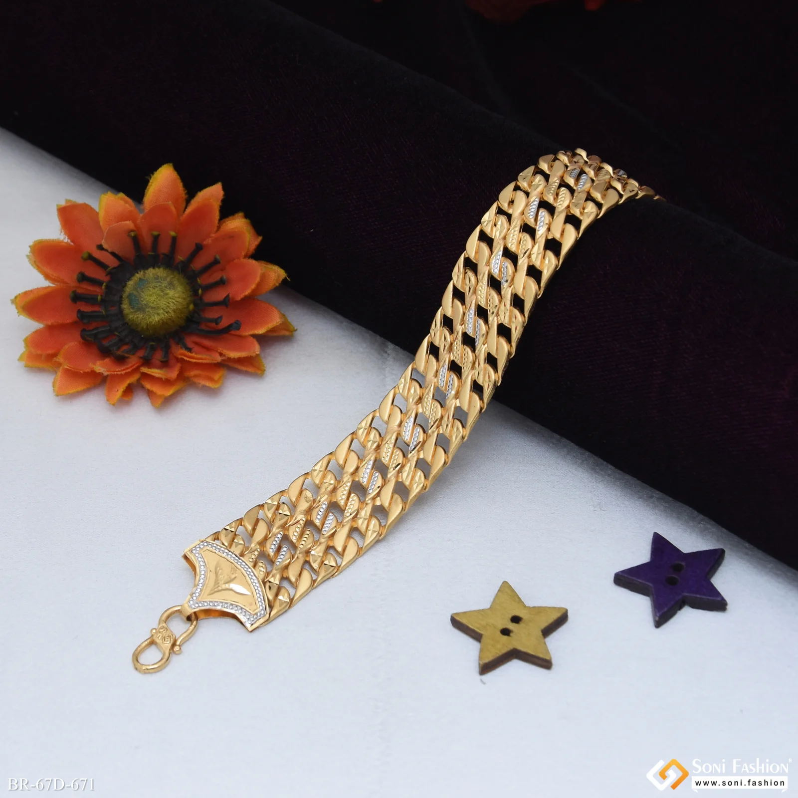 1 Gram Gold Plated Popular Design Pokal Bracelet for Men - Style D671 - Image 4