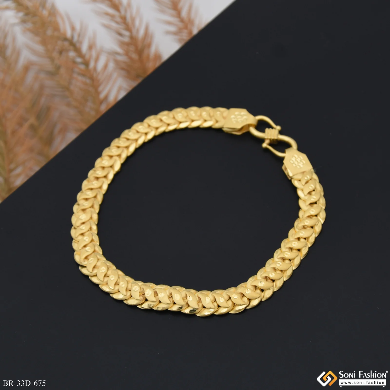1 Gram Gold Plated Popular Design Pokal Bracelet for Men - Style D675 - Image 3