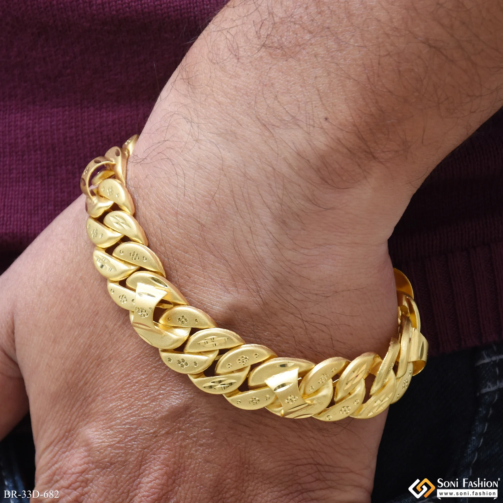 1 Gram Gold Plated Popular Design Pokal Bracelet for Men - Style D682 - Image 2