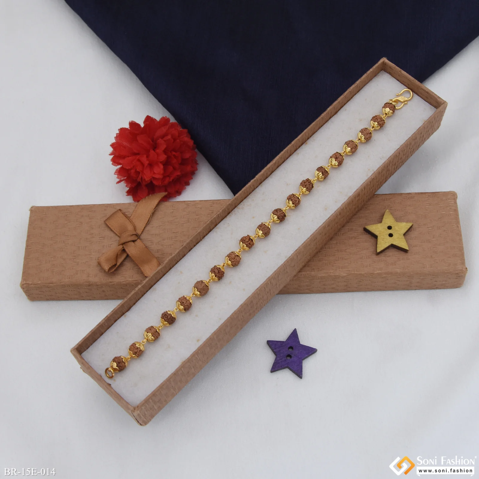 1 Gram Gold Plated Popular Design Rudraksha Bracelet for Men - Style E014 - Image 6