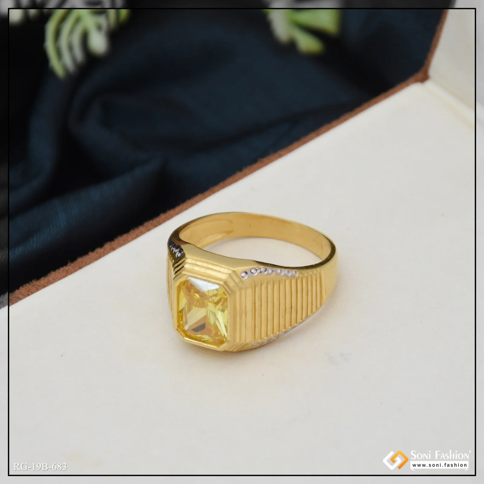 1 Gram Gold Plated Popular Design Yellow Stone Ring for Men - Style B683 - Image 2