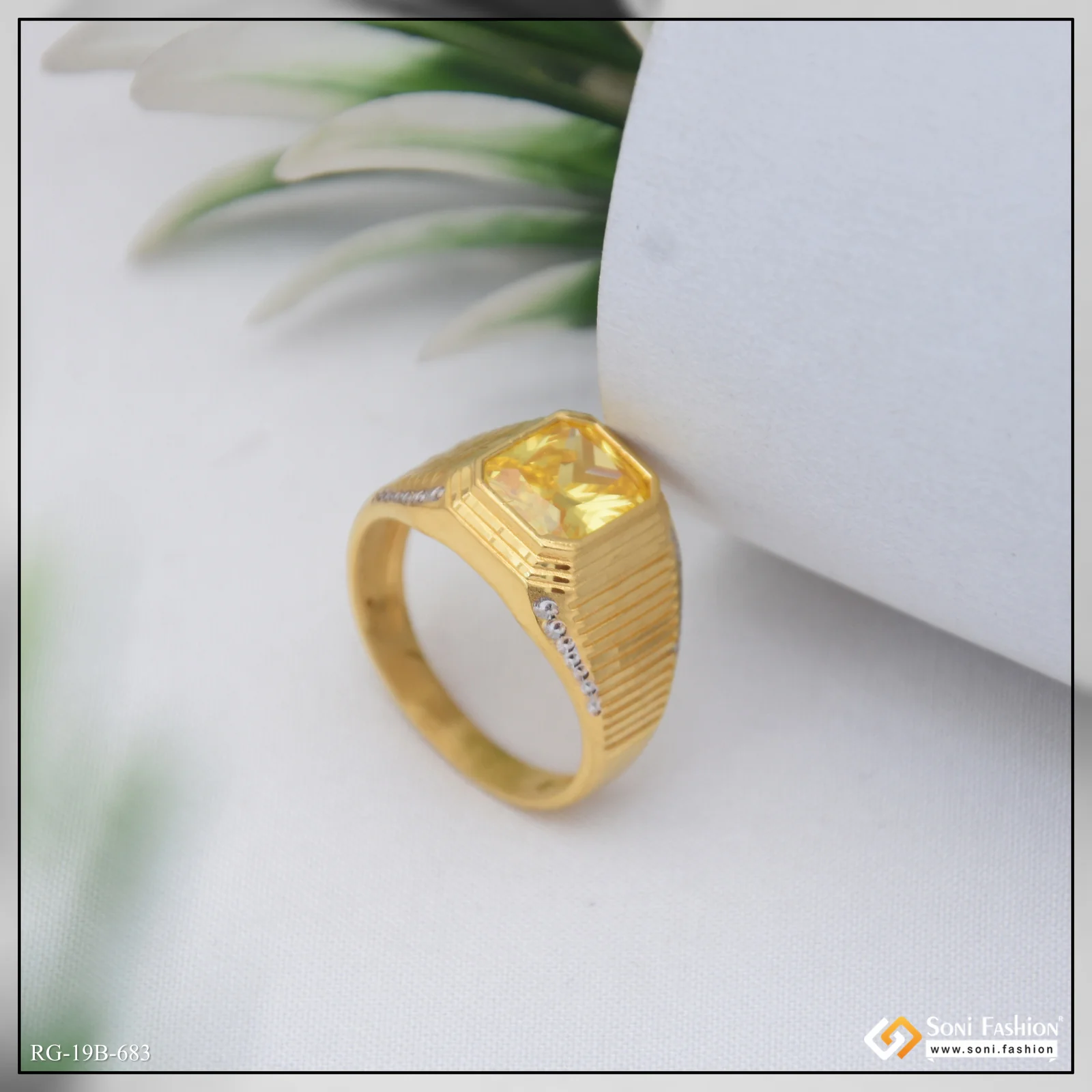 1 Gram Gold Plated Popular Design Yellow Stone Ring for Men - Style B683 - Image 3