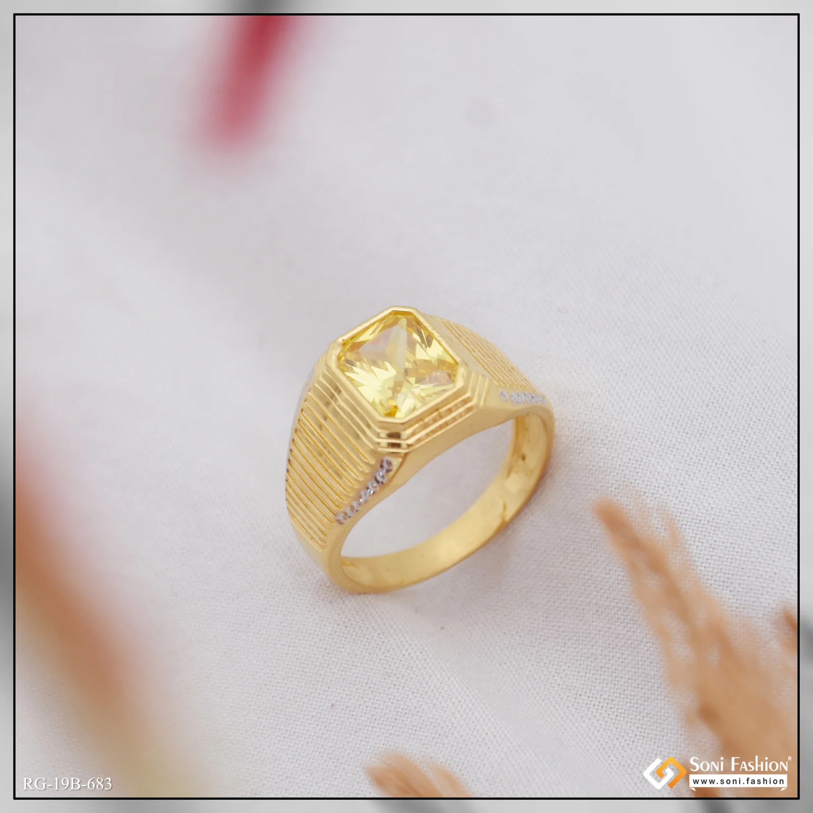 1 Gram Gold Plated Popular Design Yellow Stone Ring for Men - Style B683 - Image 6