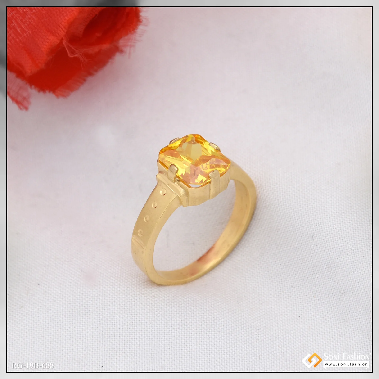 1 Gram Gold Plated Popular Design Yellow Stone Ring for Men - Style B688 - Image 4