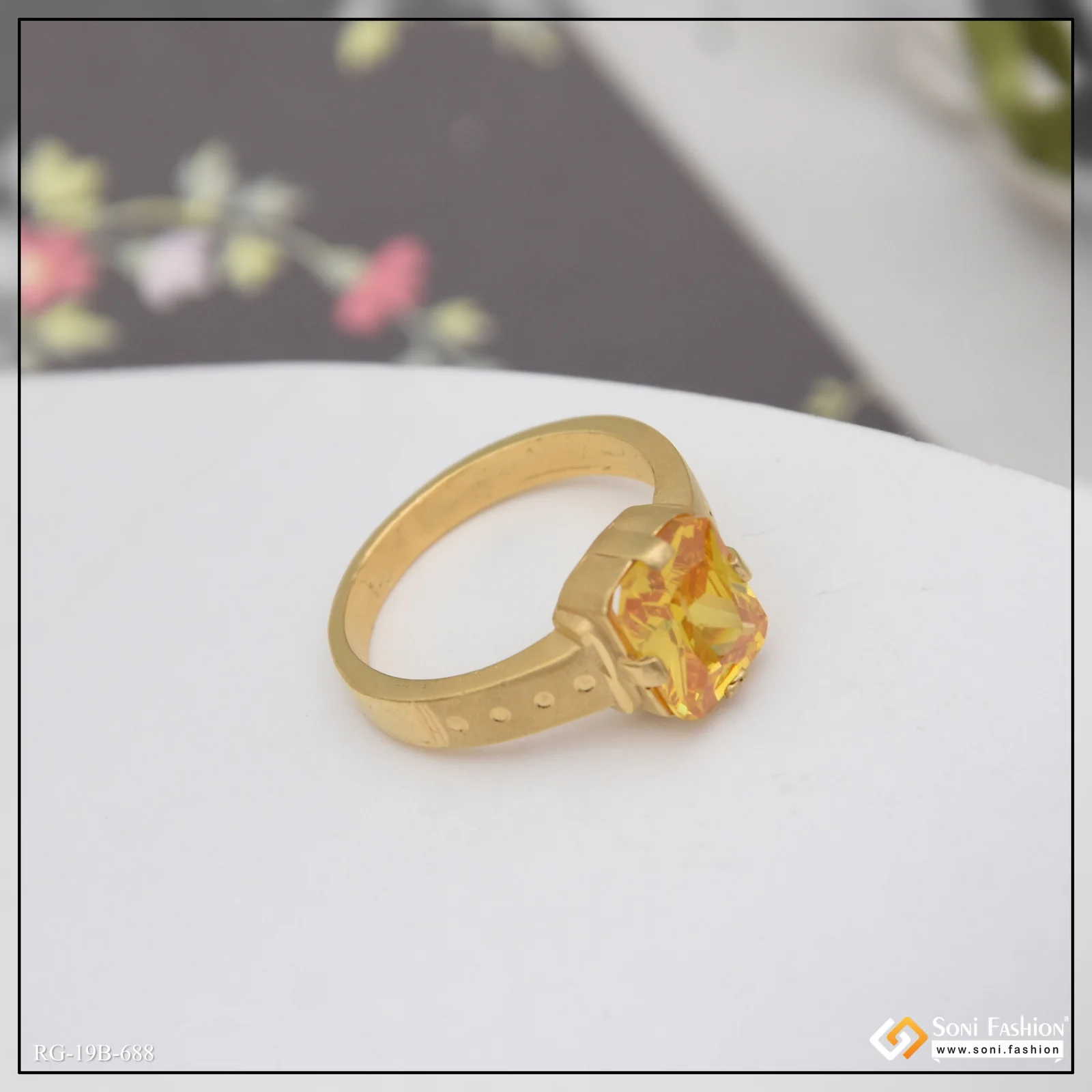 1 Gram Gold Plated Popular Design Yellow Stone Ring for Men - Style B688 - Image 6