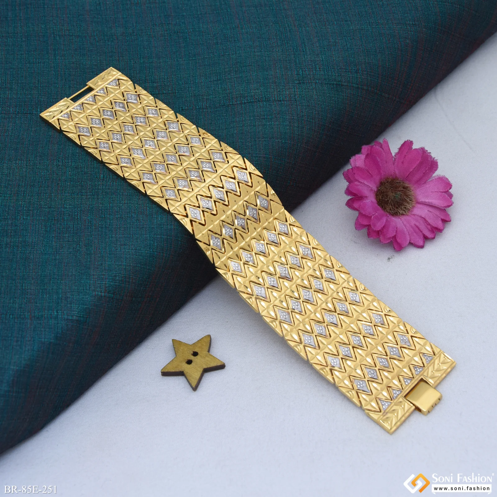 1 Gram Gold Plated Prominent Design Bracelet for Men - Style E251 - Image 3